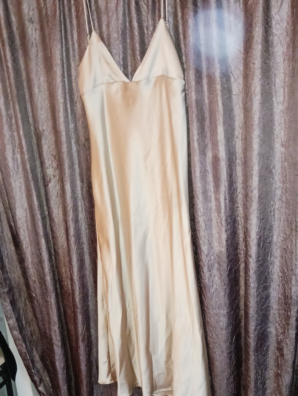 Silky Champagne Slip Dress with Spaghetti Straps